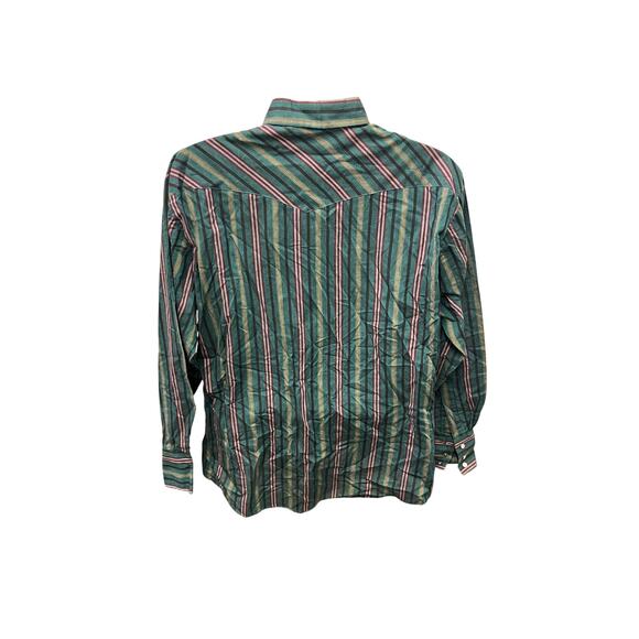 🎶 VTG Basic Editions Retro Striped Button Shirt L 90s Western Style Pearl Snap - Picture 3 of 5